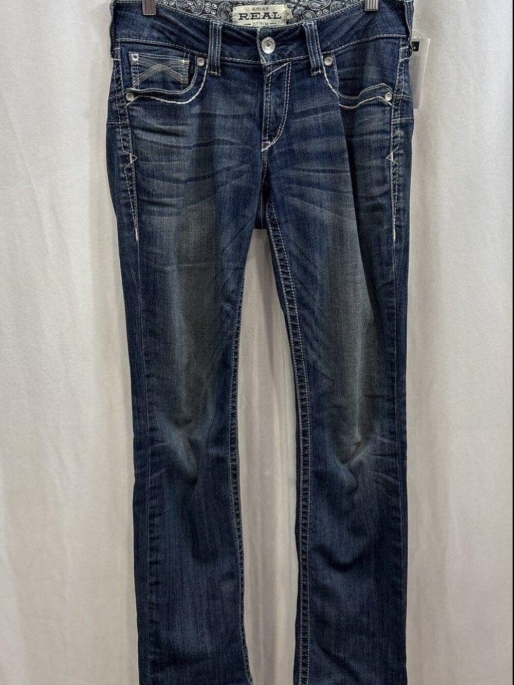 Ariat REAL Blue Bootcut Stretch Jeans Contrast Stitch Womens 28 Regular